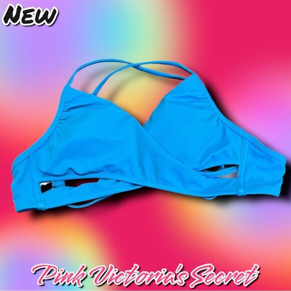 Preowned Victoria’s Secret PINK Blue Triangle Bikini Top – Size S - Picture 1 of 10